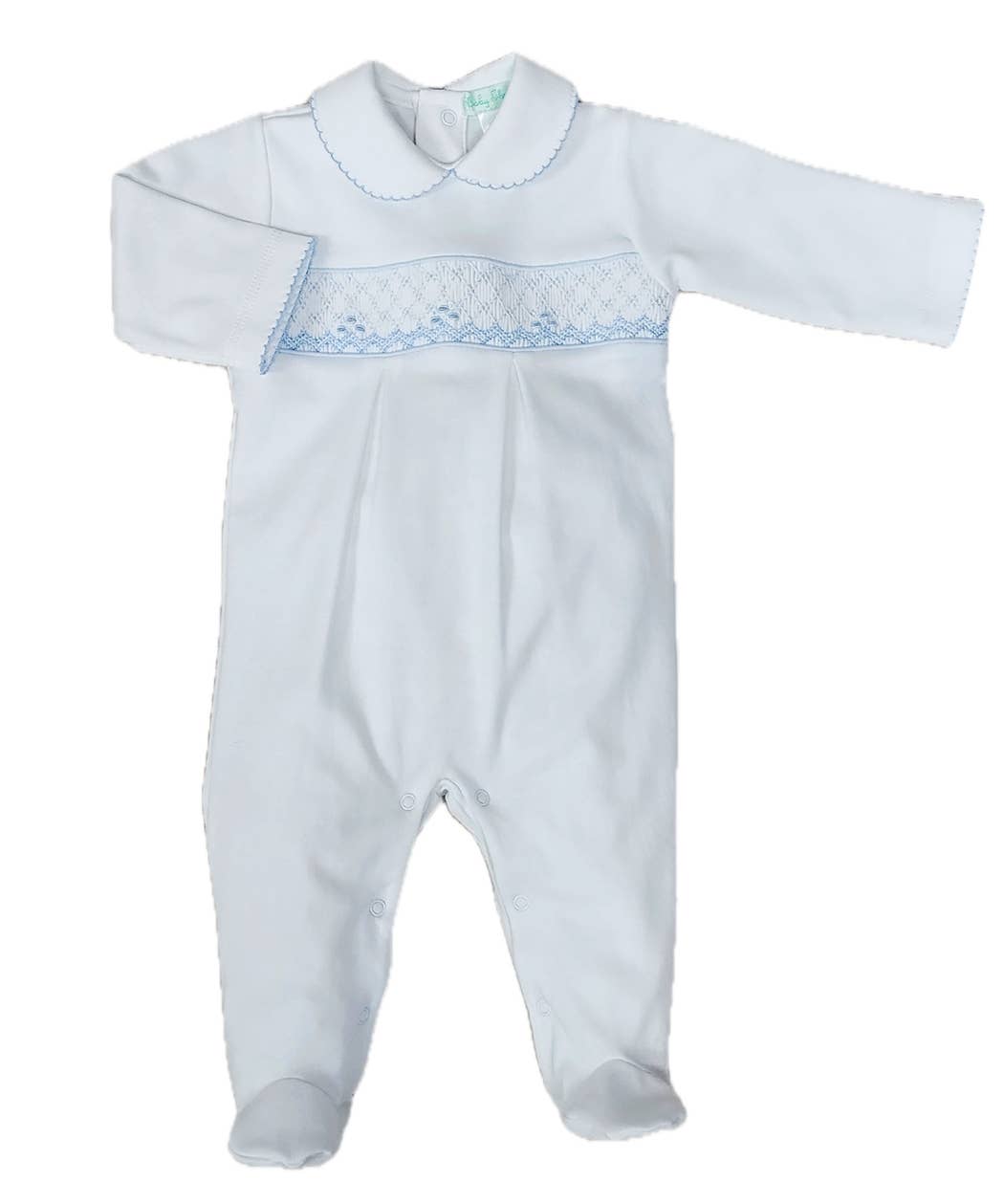Eden Blue collection smocked baby boy footie