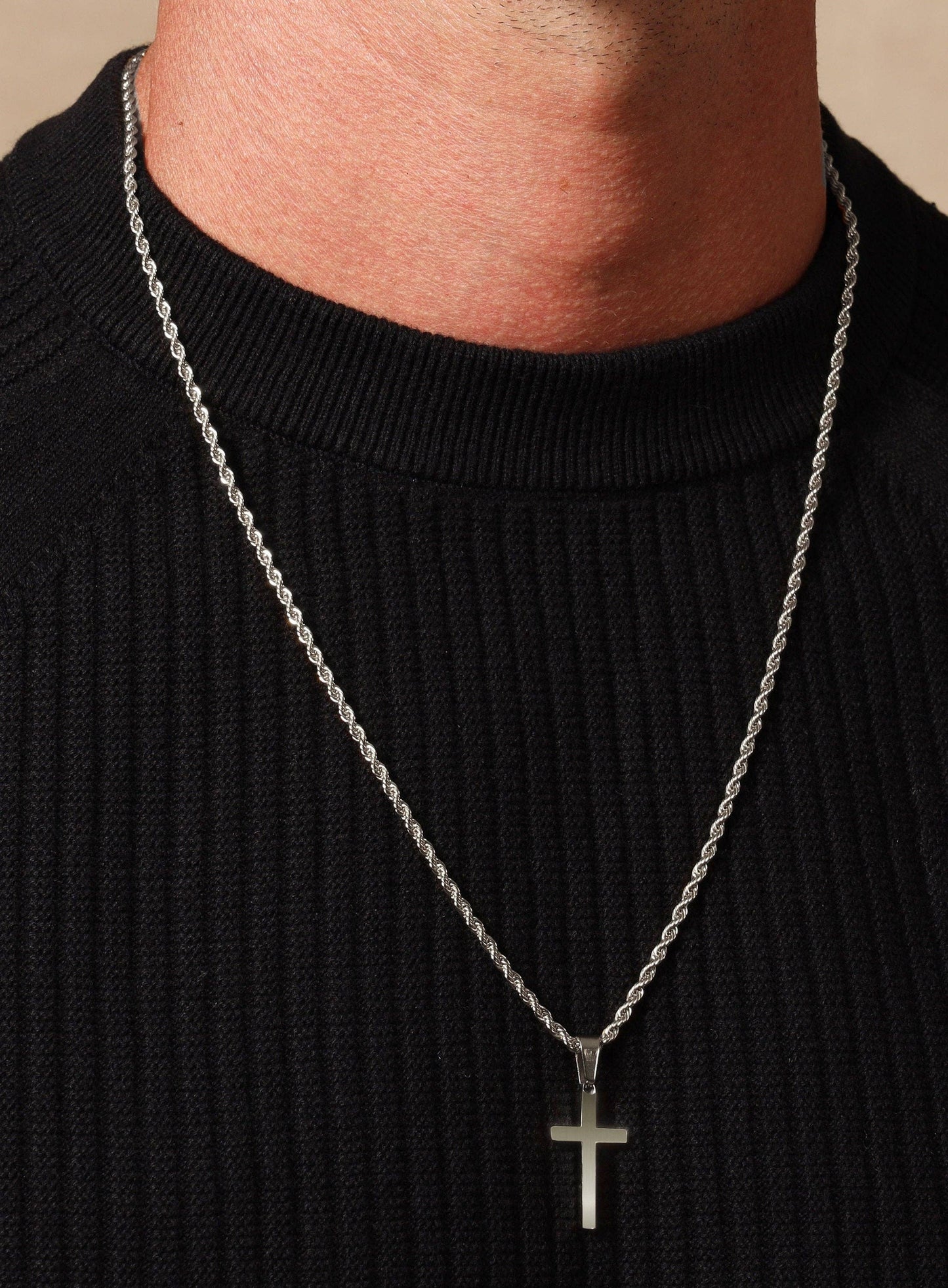 Waterproof Medium Silver Cross Pendant for Men
