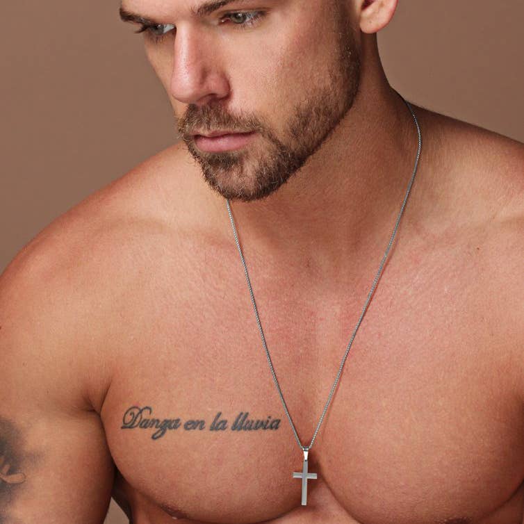 LARGE STAINLESS STEEL CROSS NECKLACE FOR MEN