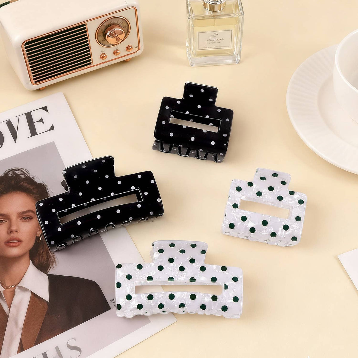 Classic Polka Dot Square Hair Claw Accessory