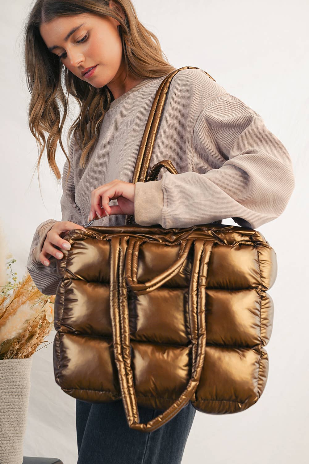 Large Capacity Quilted Puffer Tote Bag