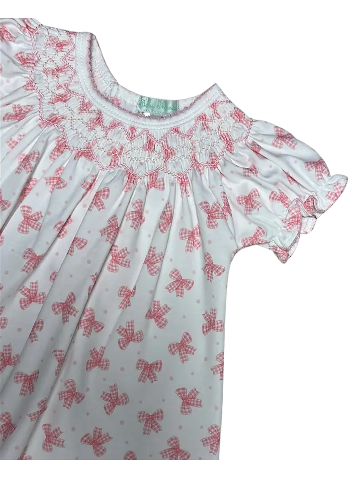 Pink Bows Hand Smocked Baby Girl Bishop Dress set