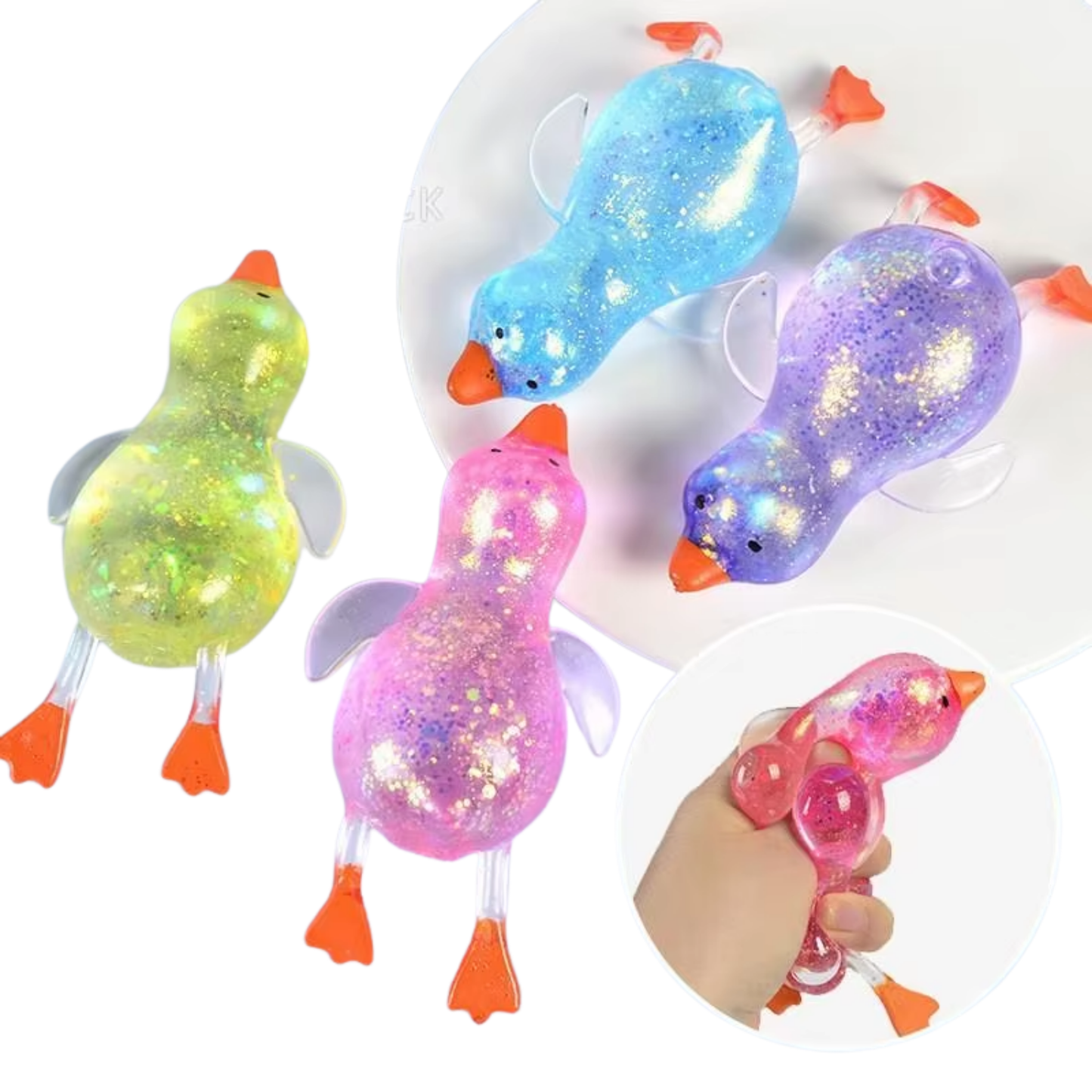 Ducks Glitter Sugar Squishy Fidget Kids Toy- Assorted