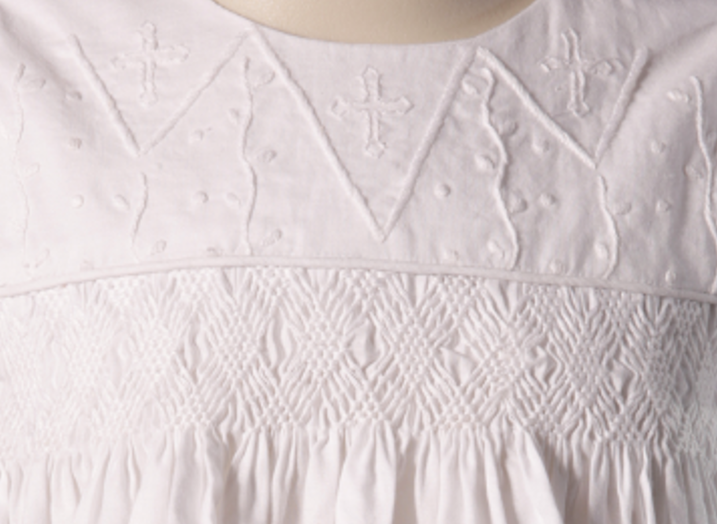 White Heirloom Smocked with Hand Embroidered Cross Dress