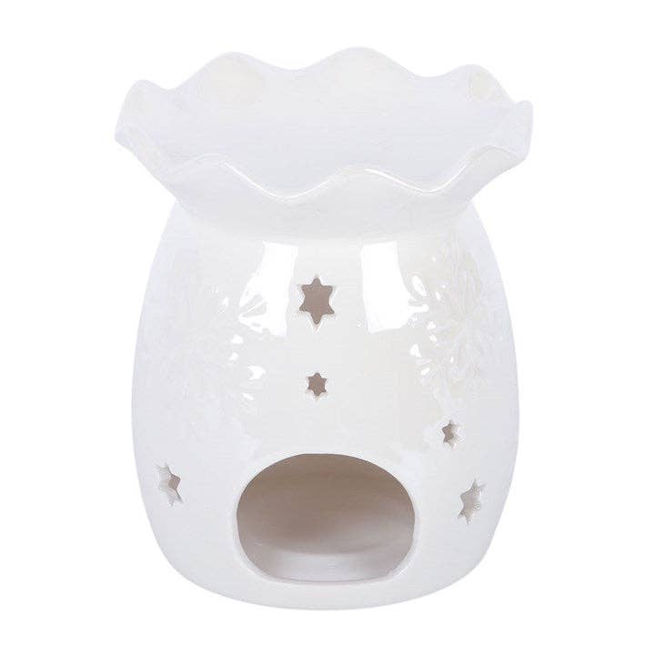 Iridescent White Snowflake Winter Oil Burner and Wax Warmer