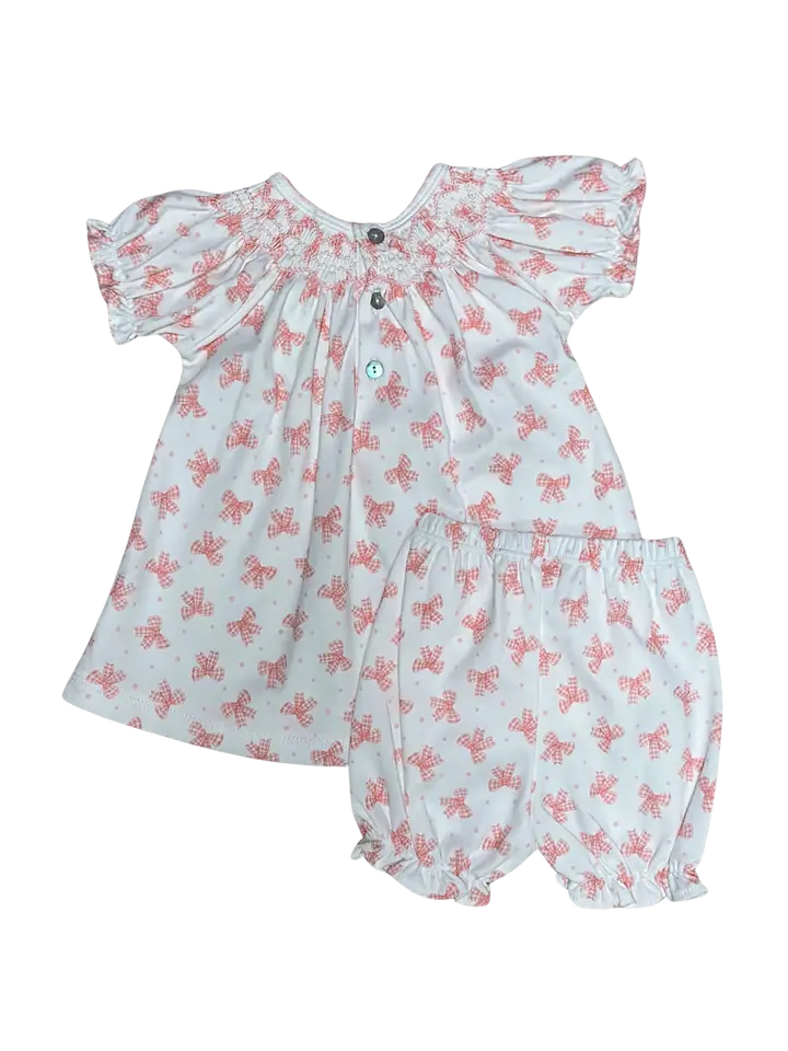 Pink Bows Hand Smocked Baby Girl Bishop Dress set