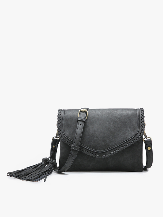Sloane Flapover Crossbody w/Whipstitch & Tassel