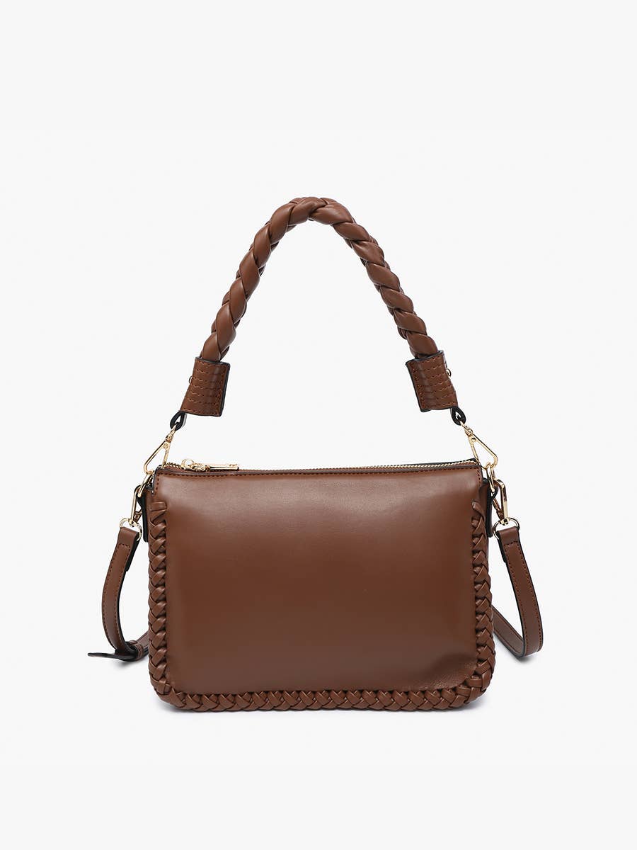 M Judith Whipstitch Trim Shoulder Bag w/ Braided Handle