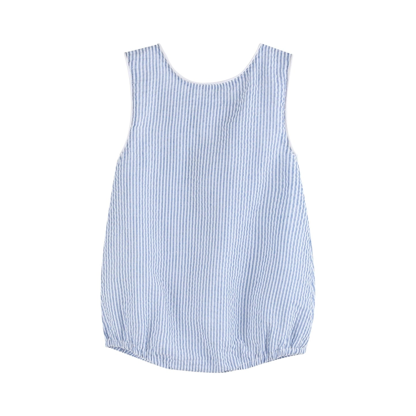 Blue Tractor Seersucker Bubble Romper