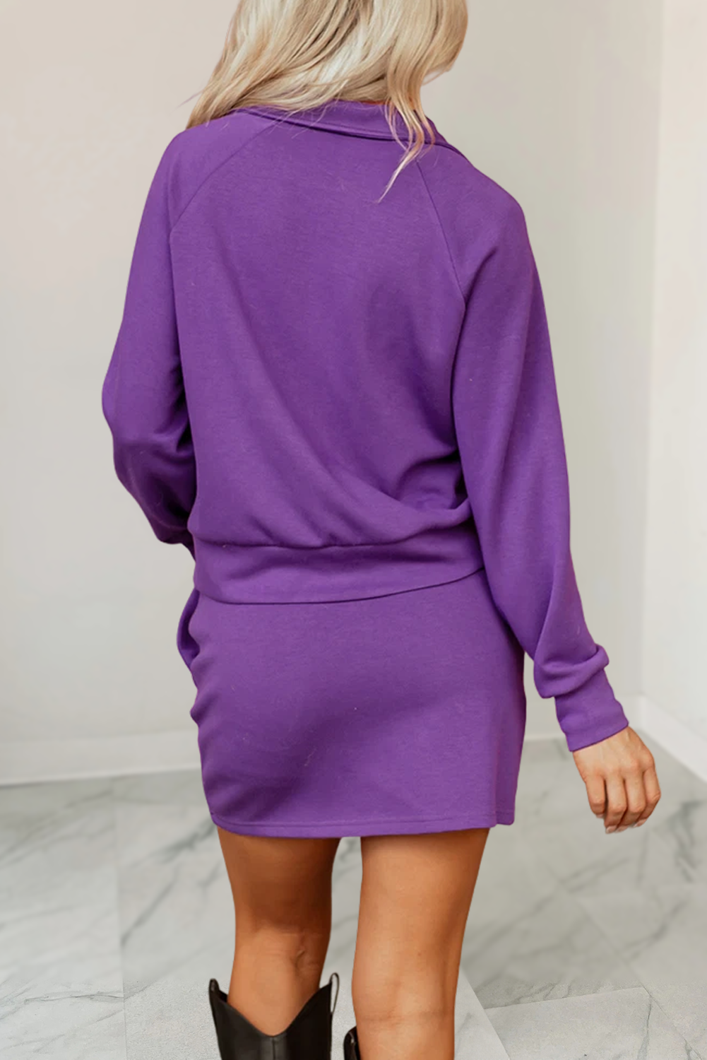 Purple Half Zip Pullover & Skirt 2pcs Set