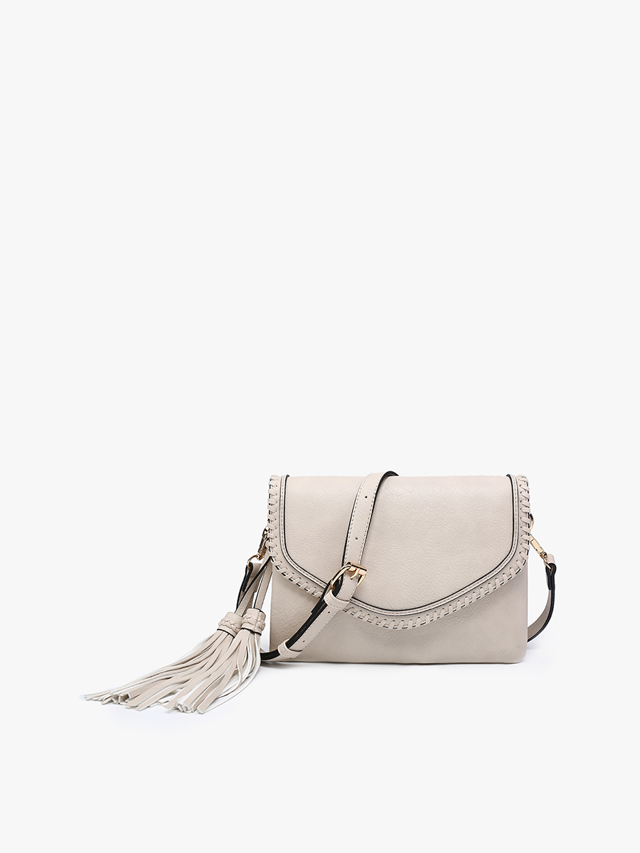 Sloane Flapover Crossbody w/ Whipstitch and Tassel