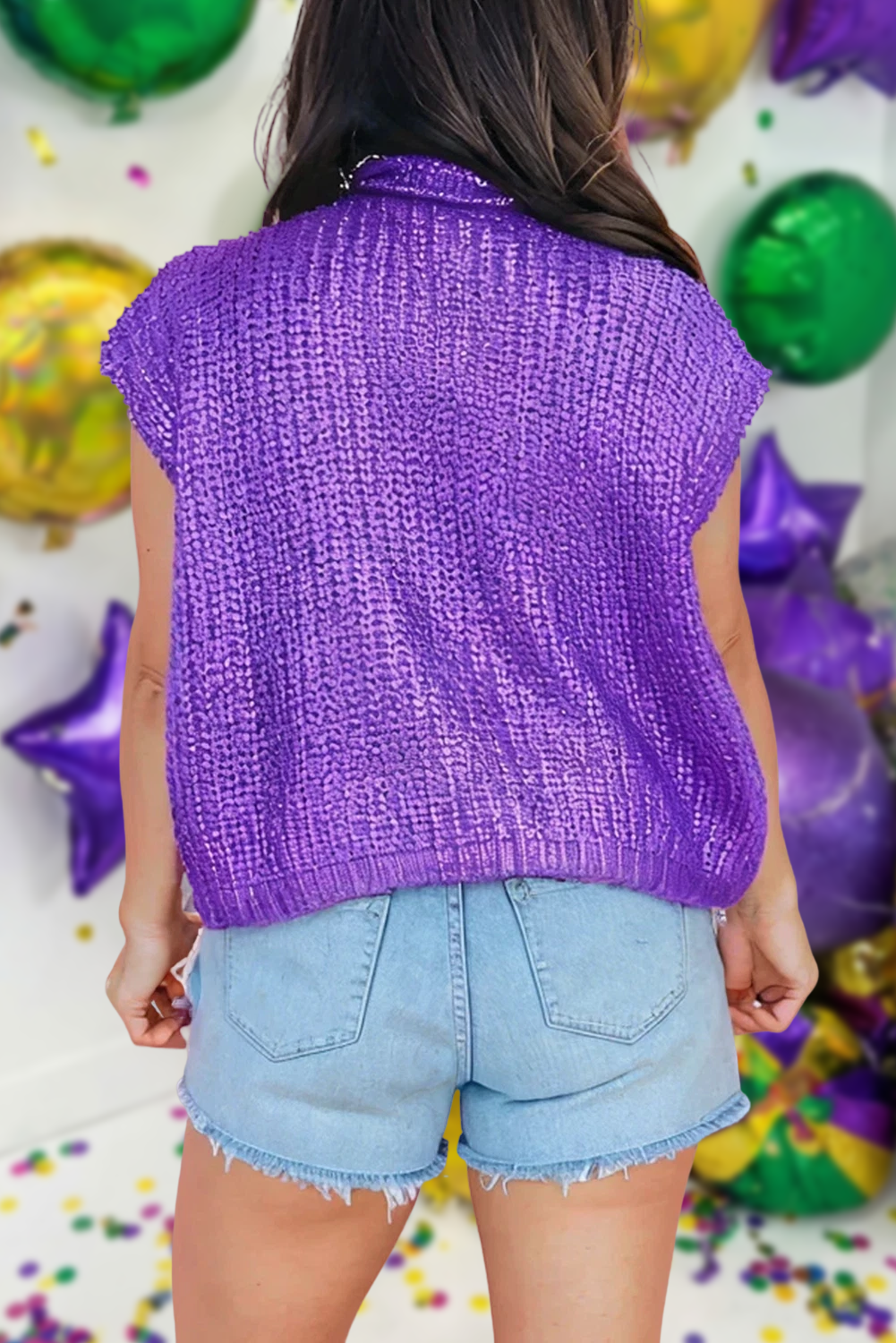 Metallic Purple Knit High Neck Sweater