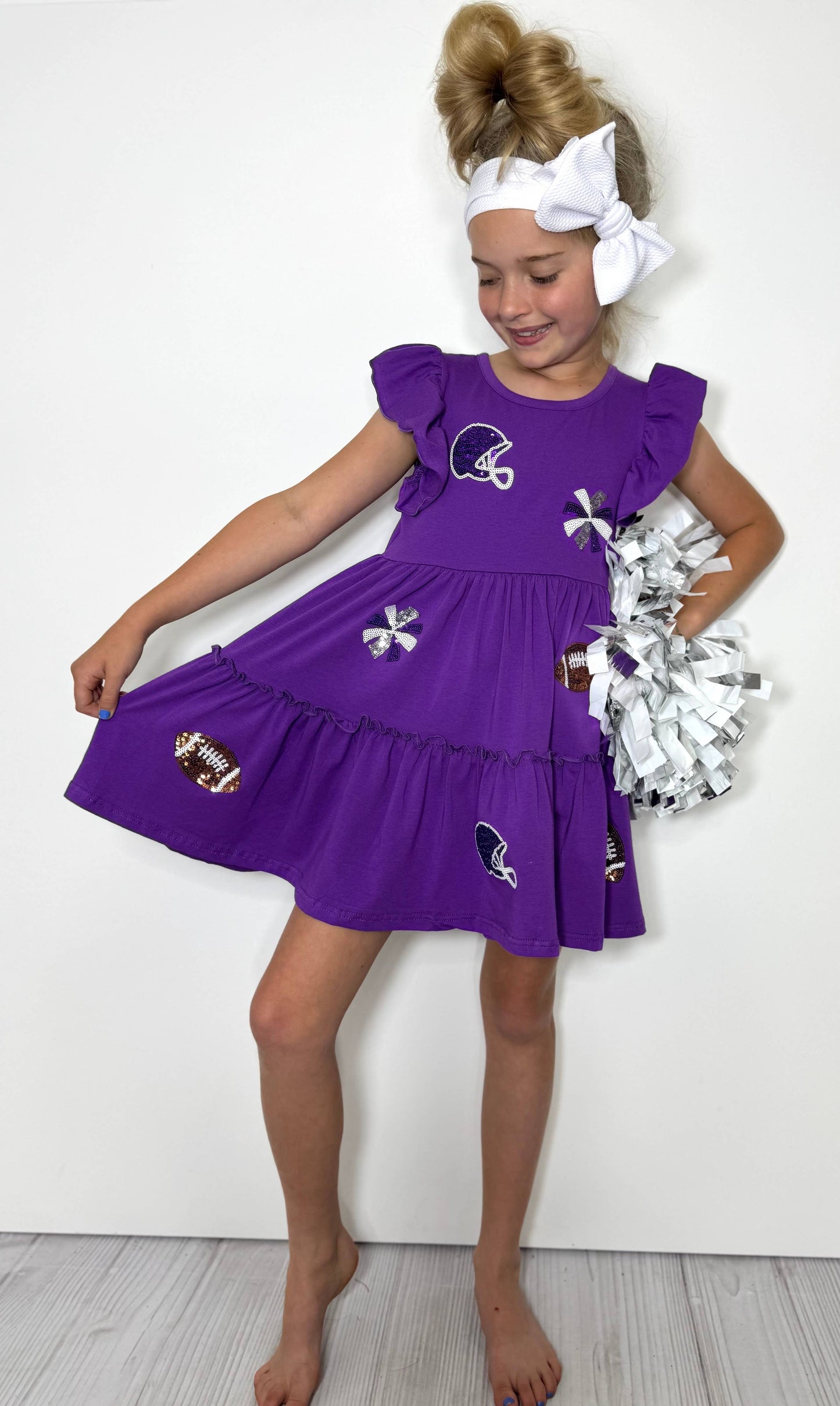 Purple Football Sequin Girls Dress