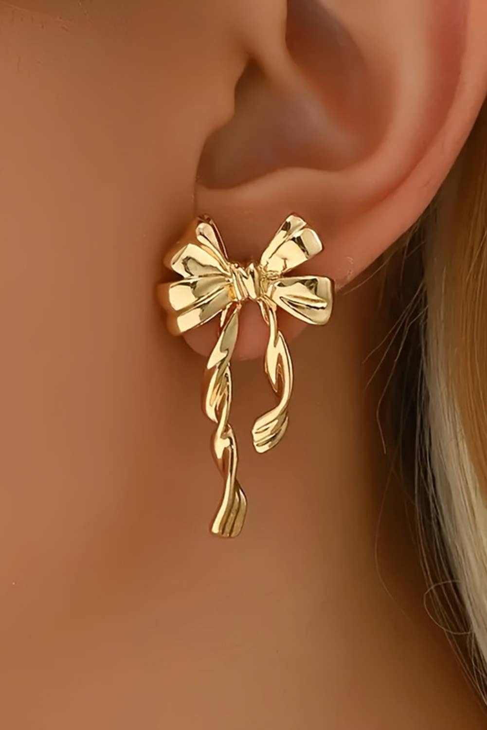 Gold Plated Bow Alloy Stud Earrings