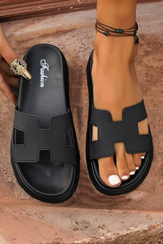 Cutout Design Open Toe Platform Slides