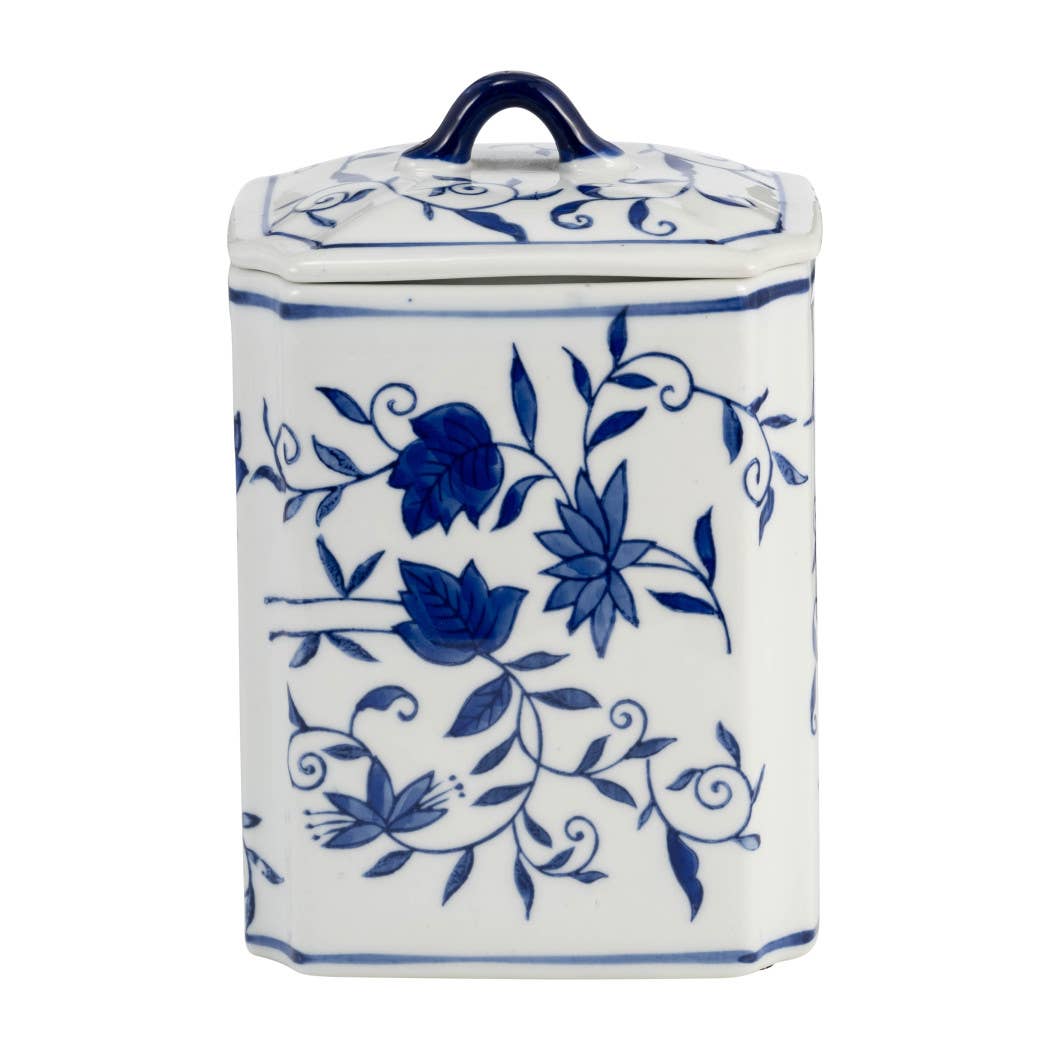 Decorative Jar - Blue Ceramic Chinoiserie Floral Lidded, 9in