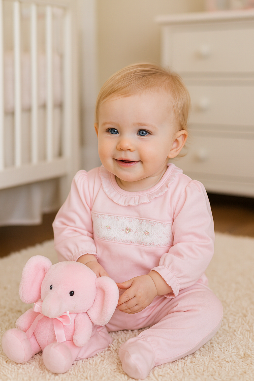 Baby Girl's Pink Smocked Flower Footie