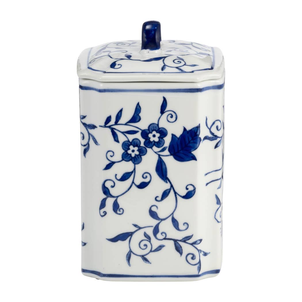 Decorative Jar - Blue Ceramic Chinoiserie Floral Lidded, 9in