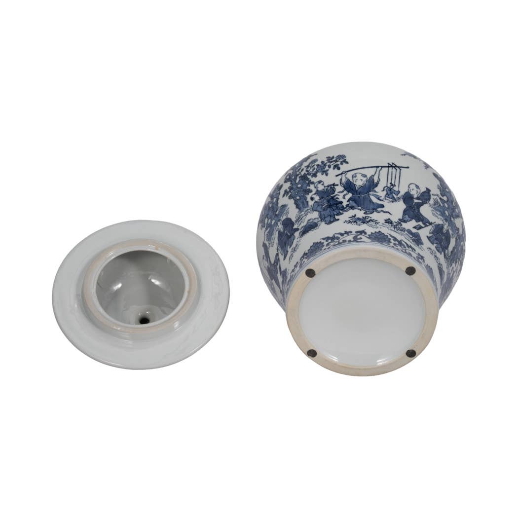 Decorative Jar - Blue Ceramic Blossoms Temple, 15 in.