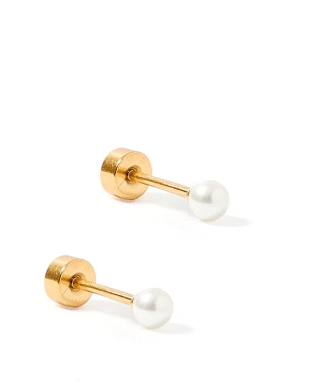 Screwback Stud Earrings - Payton Pearl White 5mm