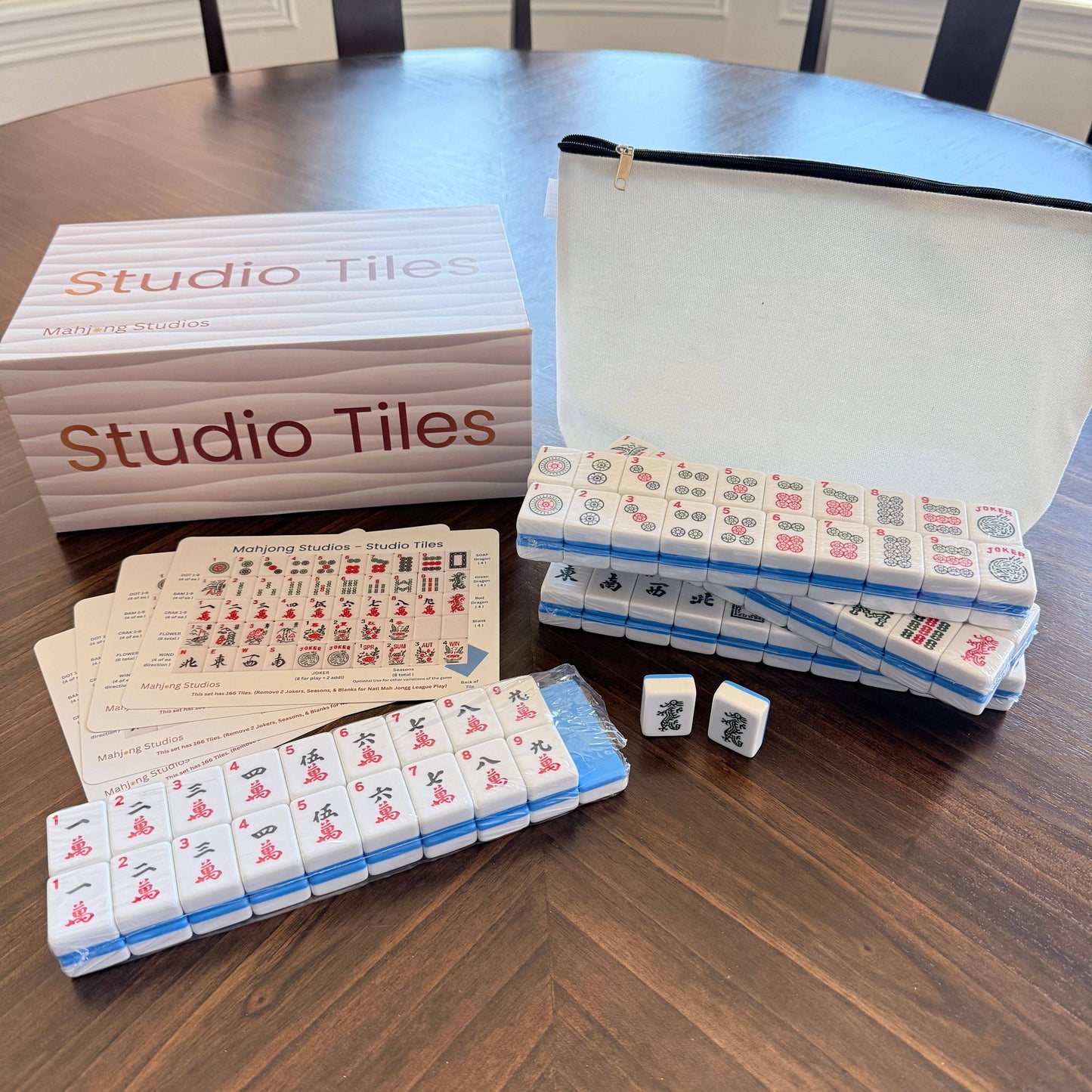 Mahjong Bundle – American Mahjong Tile Set (166 Tiles) 2-Color Blue, Studio Tiles