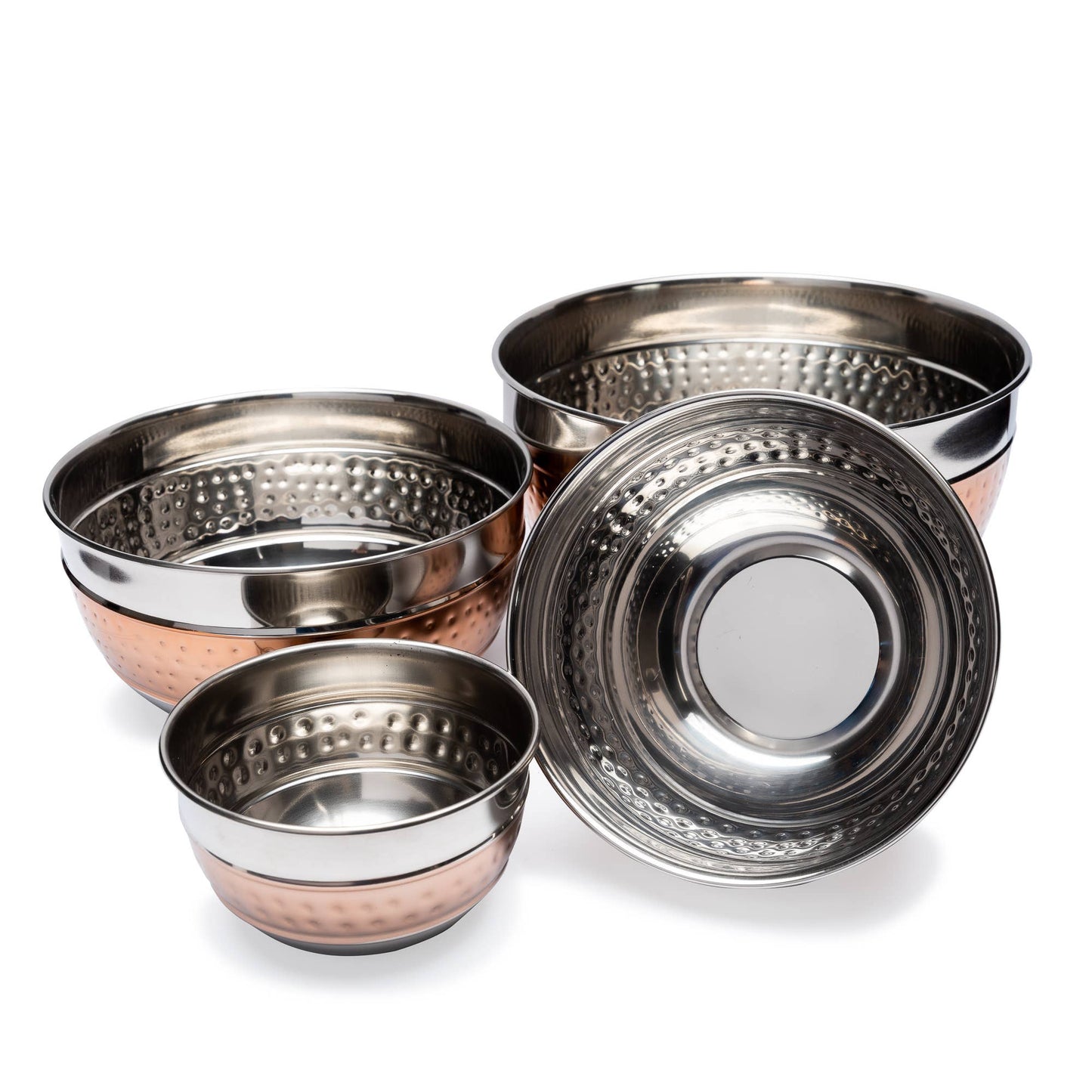 4 Piece  Two Tone Stainless Steel Hammered Mixing Bowl Set