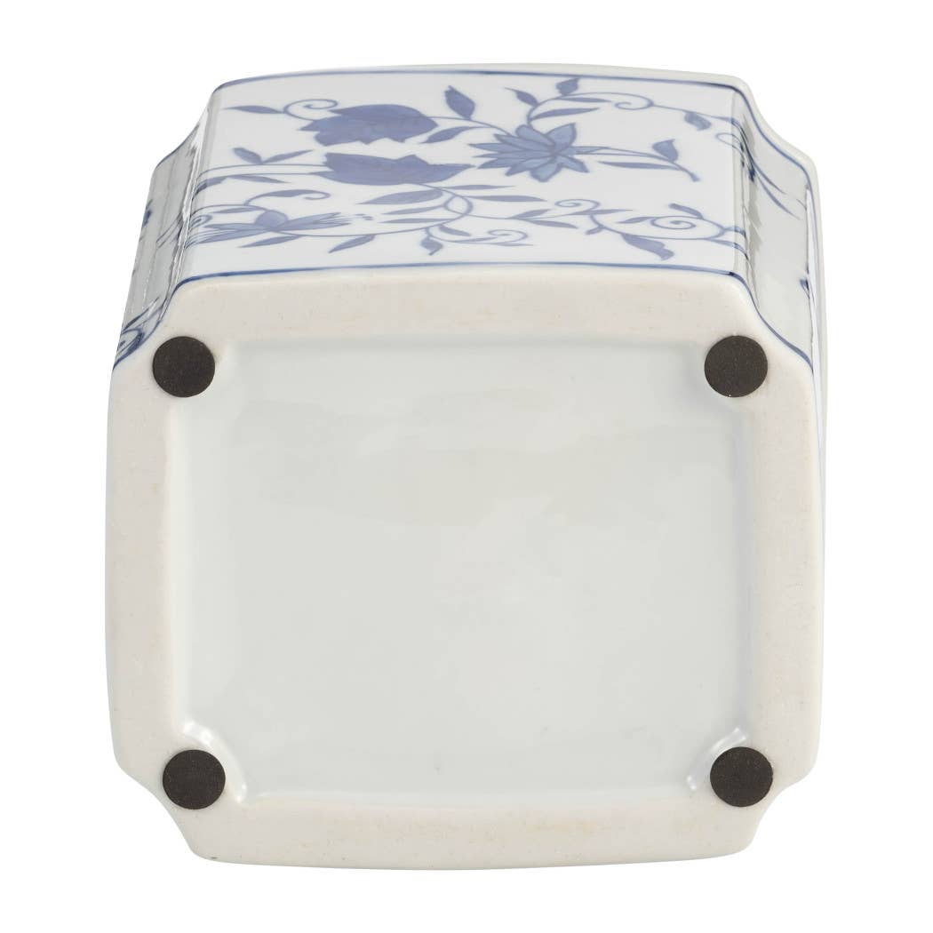 Decorative Jar - Blue Ceramic Chinoiserie Floral Lidded, 9in