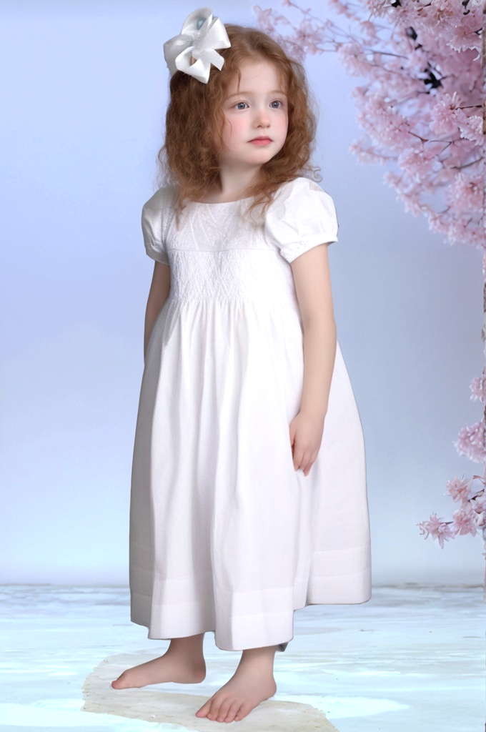 White Heirloom Smocked with Hand Embroidered Cross Dress