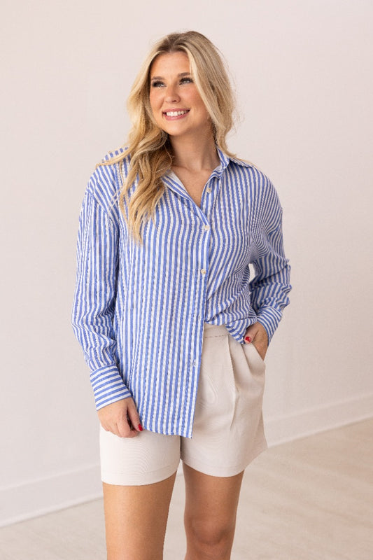 The Kathryn Button-Up // Striped Blue