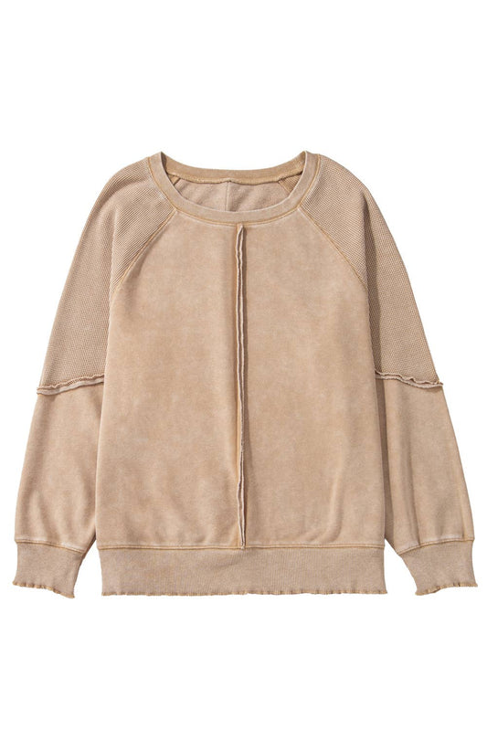 Waffle Knit Patchwork Long Sleeve Sweatshirt