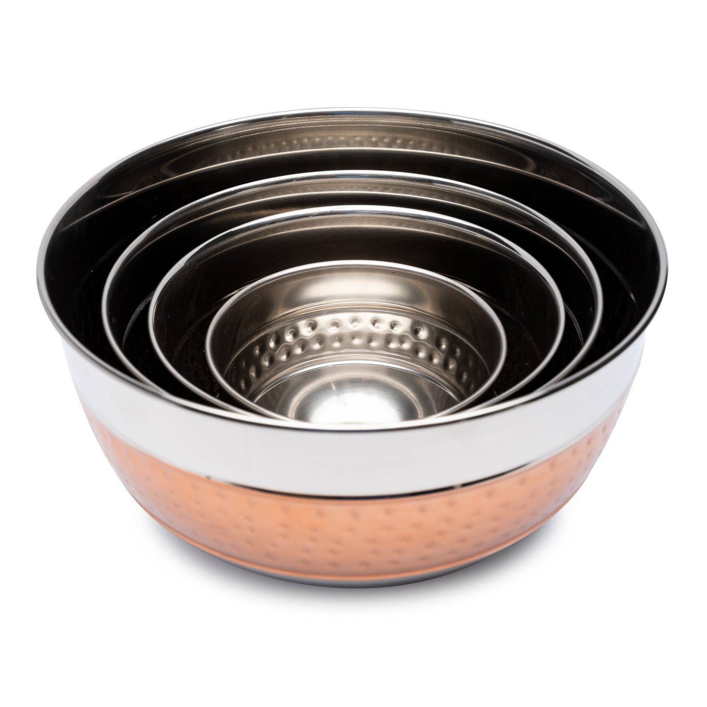 4 Piece  Two Tone Stainless Steel Hammered Mixing Bowl Set