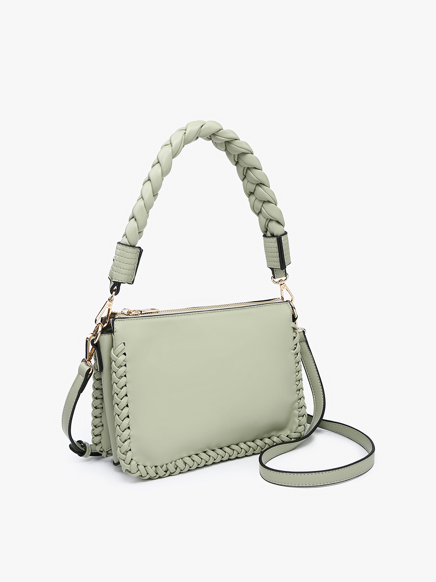M Judith Whipstitch Trim Shoulder Bag w/ Braided Handle