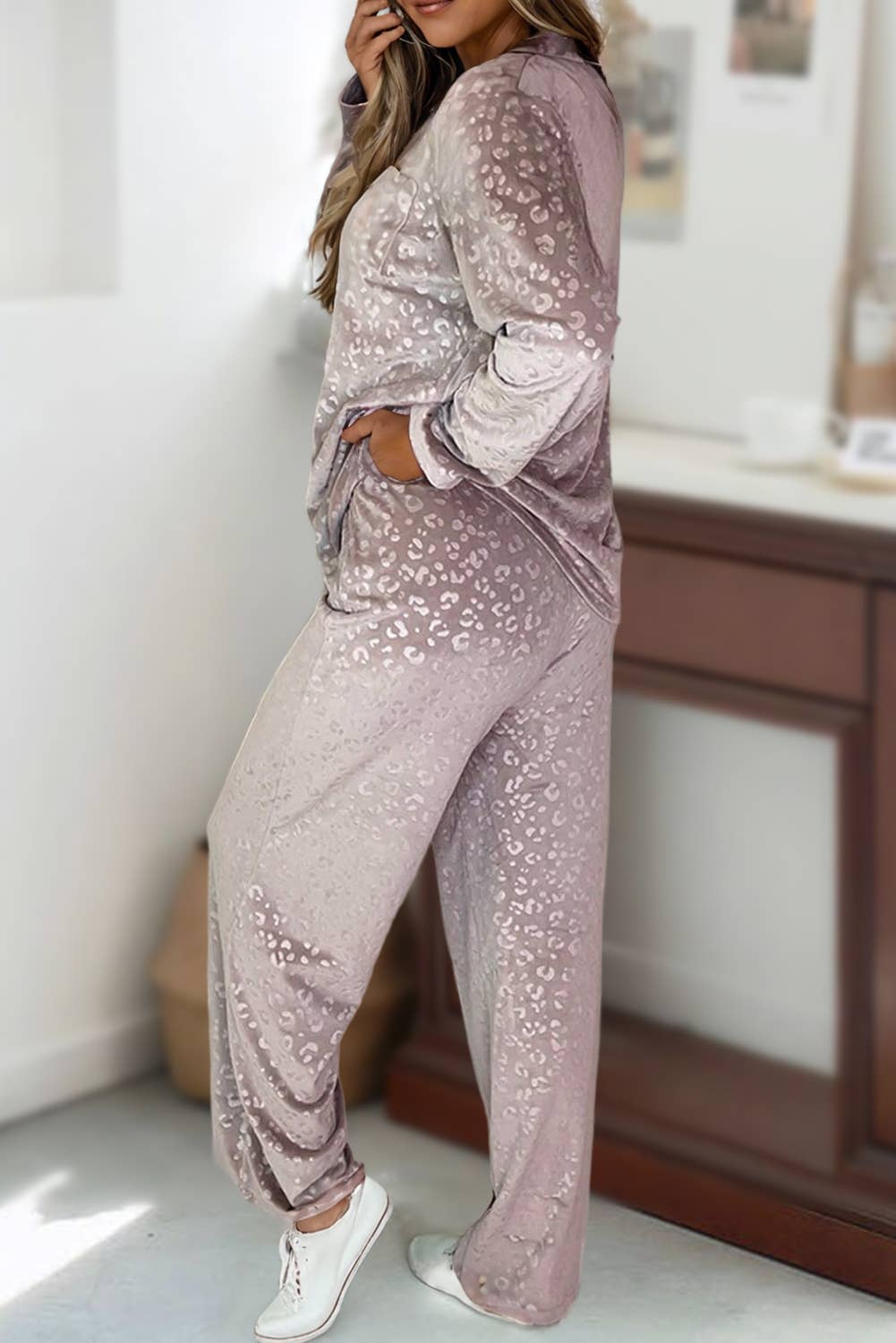 Velvet Leopard Shirt & Pants Pajama Set