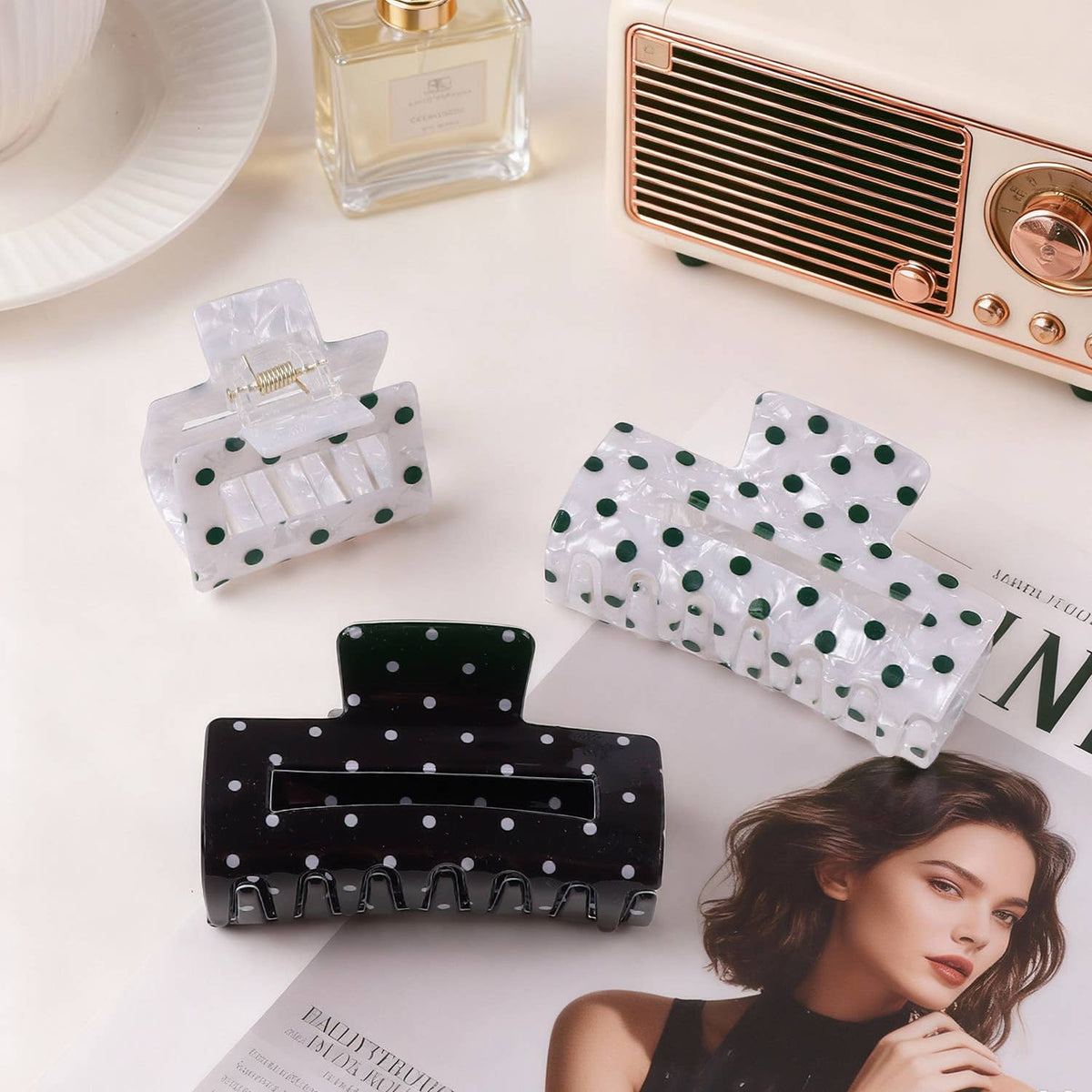 Classic Polka Dot Square Hair Claw Accessory
