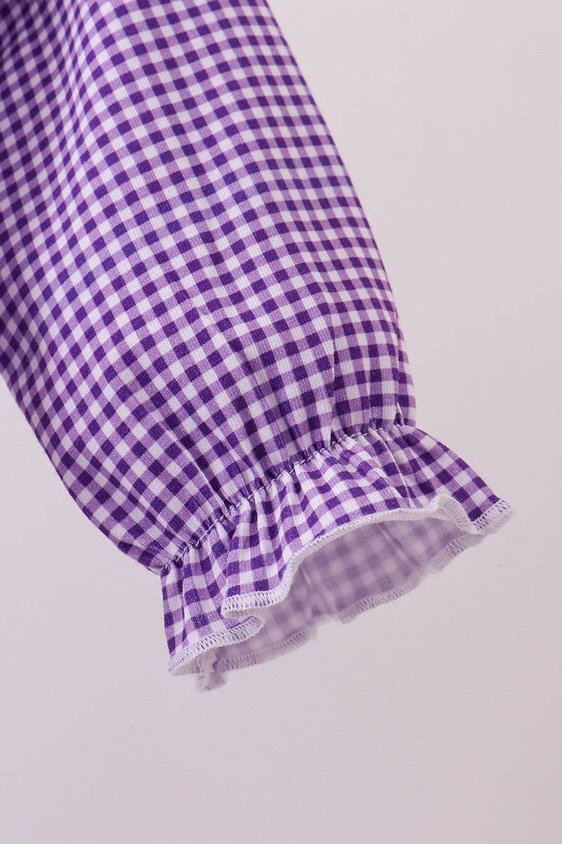 Premium Purple LSU tiger embroidery gingham ruffle bubble