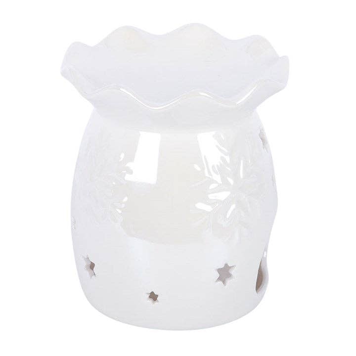 Iridescent White Snowflake Winter Oil Burner and Wax Warmer