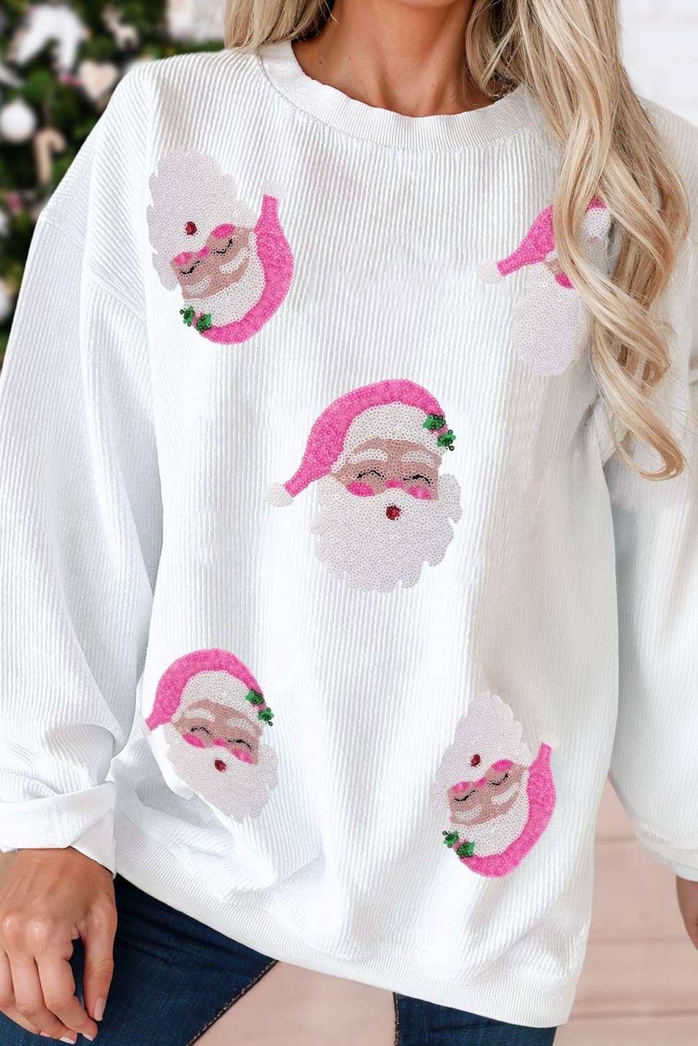 Sequin Santa Claus Christmas Graphic Sweatshirt  | XS-L