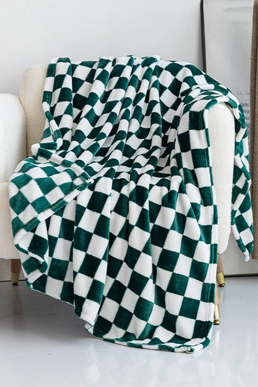 Dark Green Checkerboard Soft Throw Blanket