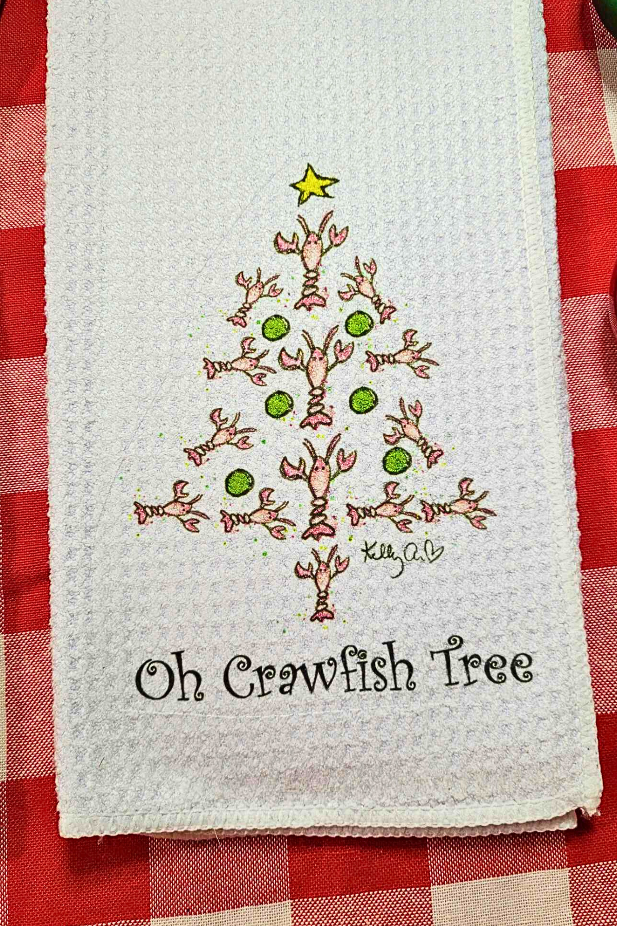Christmas Tea Towel Oh Crawfish Tree