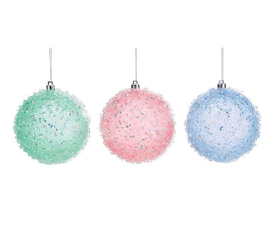 Round Beaded Glitter Plastic Ornament - Small