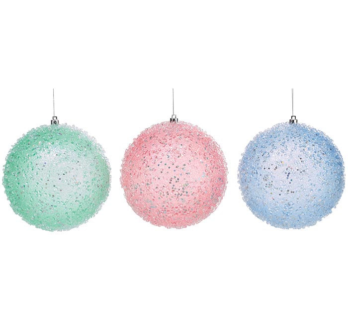 Round Beaded Glitter Plastic Ornament - Large