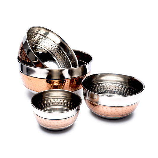4 Piece  Two Tone Stainless Steel Hammered Mixing Bowl Set