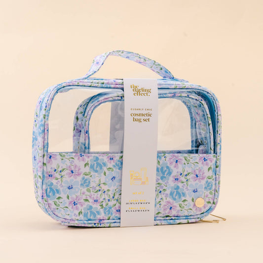Clearly Chic Cosmetic Bag Set - Secret Garden Blue