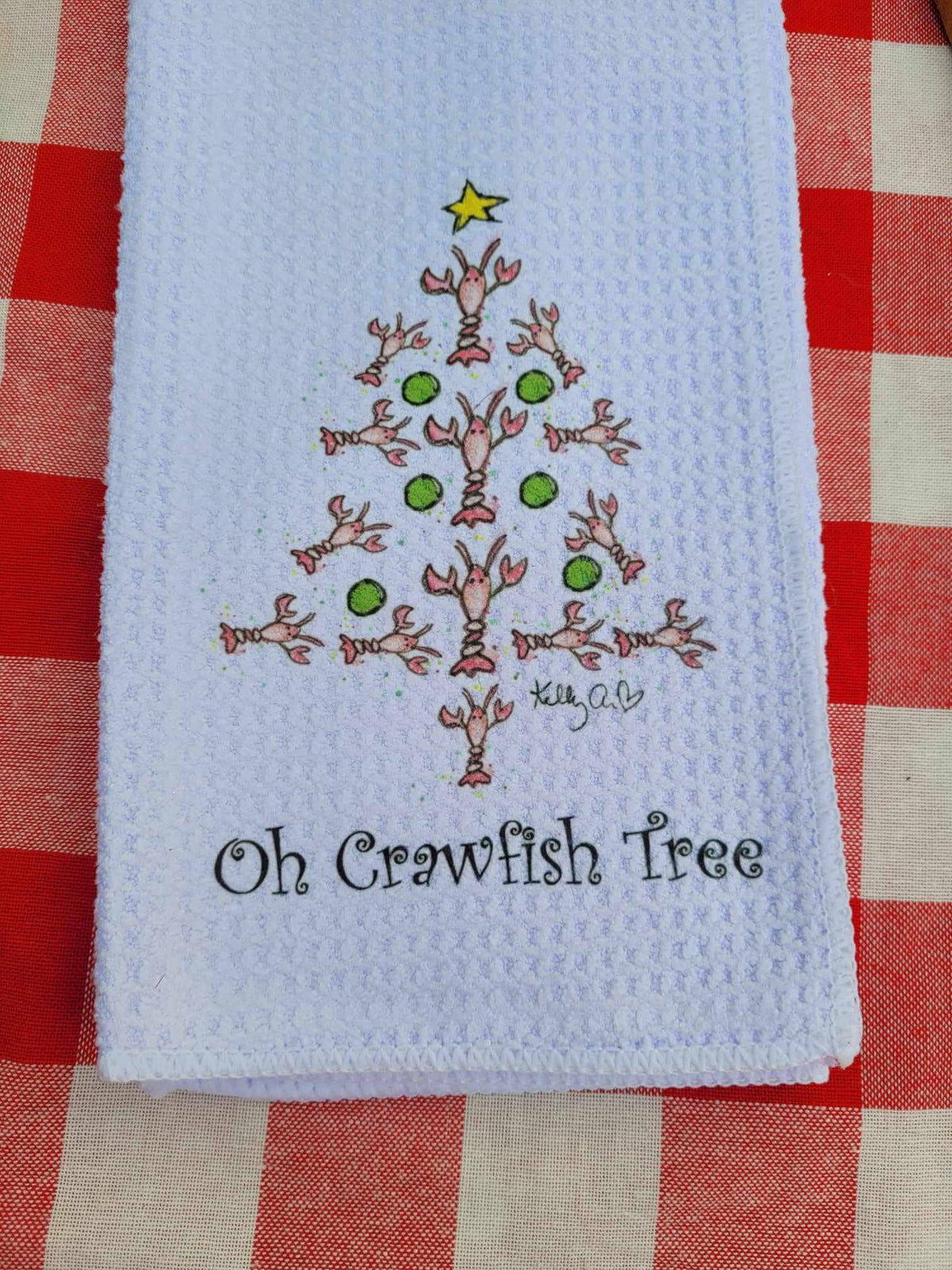 Christmas Tea Towel Oh Crawfish Tree