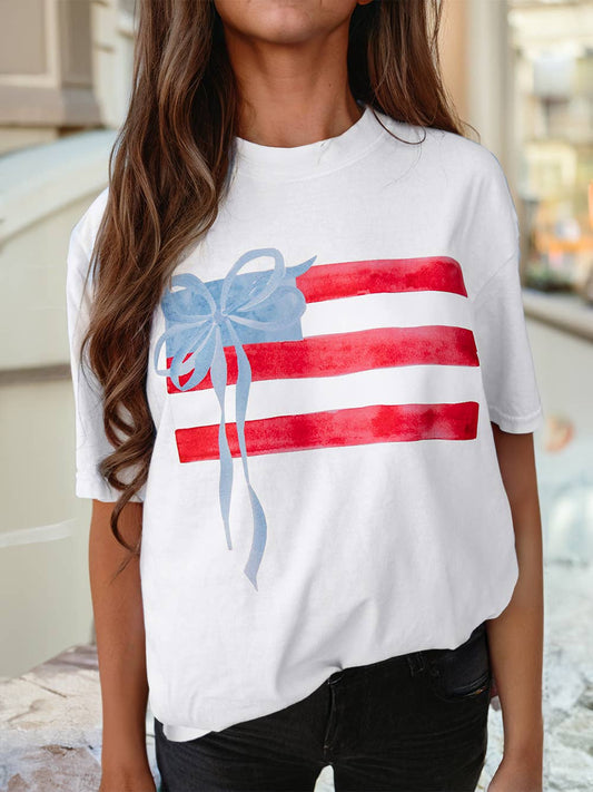 Flag with Bow Graphic Crewneck Tee