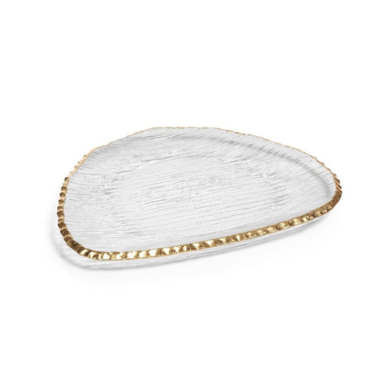 Large Clear Organic Shape Plate w/Gold Rim