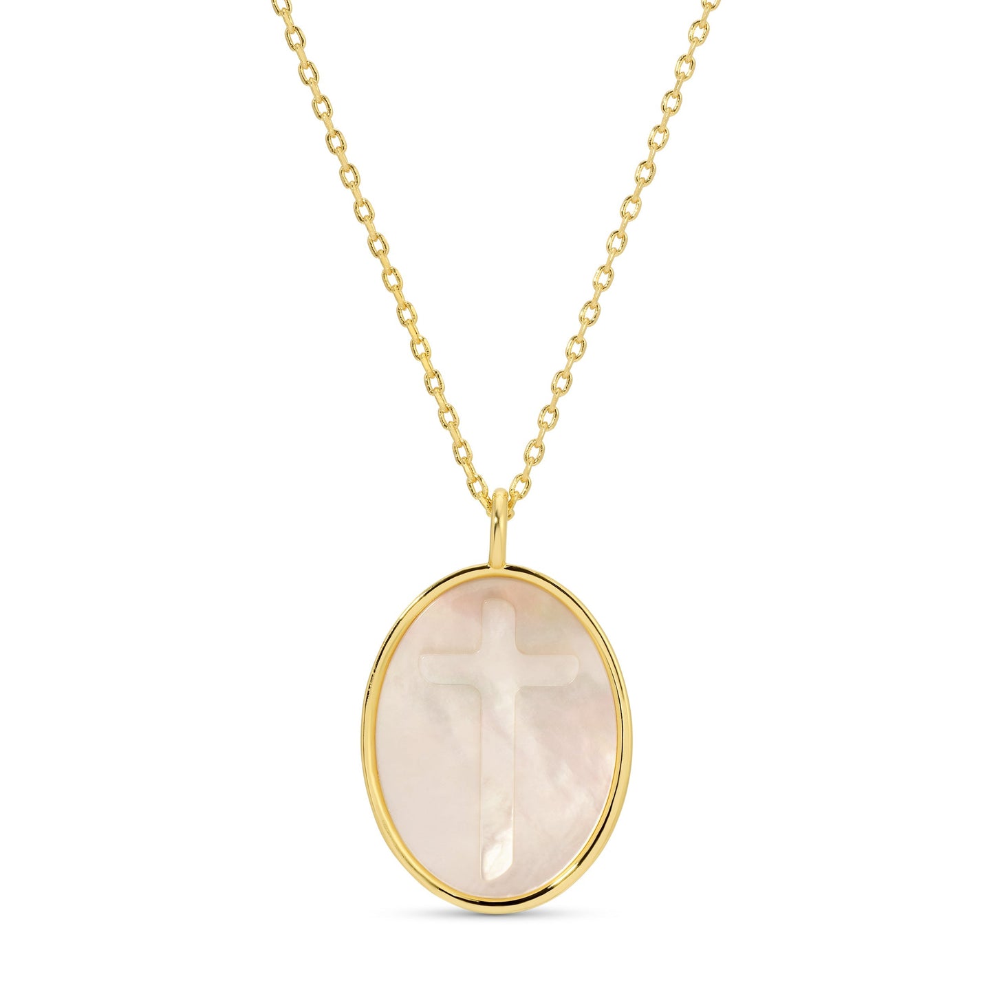Cross Etched Oval Shell Pendant Gold