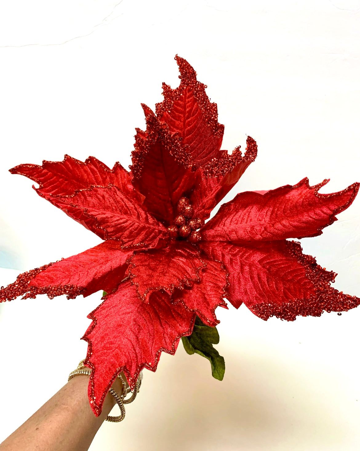 25" Red Velvet Poinsettia Stem