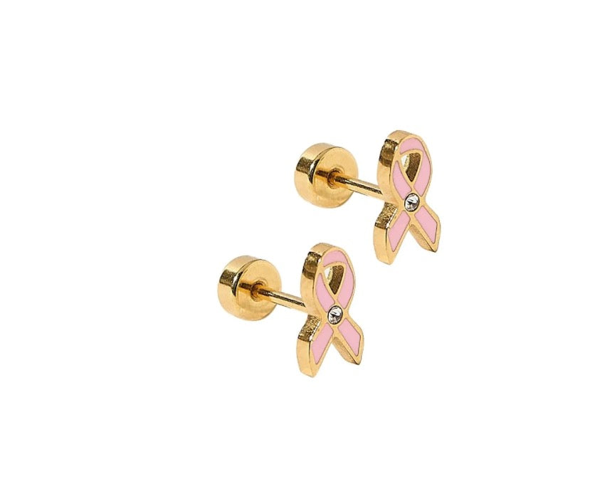 Screwback Stud Earrings - Breast Cancer Ribbon