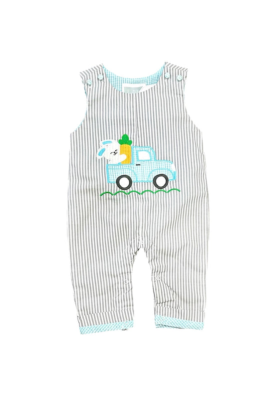 Gray Striped Easter Bunny Truck Overalls